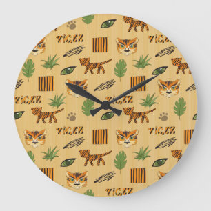 Tecknad Tiger: Cheerful Children's Mönster. Stor Klocka
