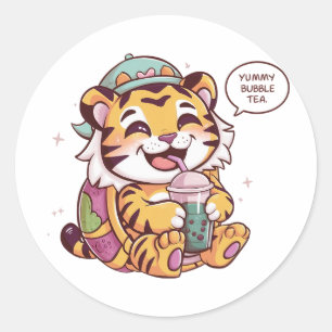 Tecknad Tiger: Mysigt, Kawaii Vibes Runt Klistermärke