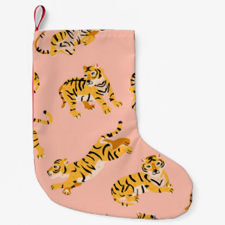 Tecknad tigrar, rosa vintage mönster. liten julstrumpa