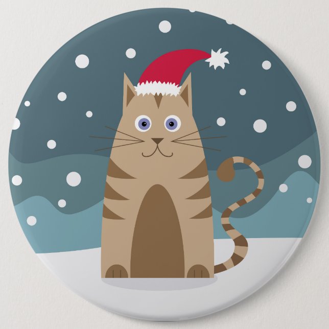 Tecknad Tomcat snö julafton natt Knapp (Framsida)