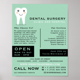 Tecknad Tooth Logotyp, Tandvård, dentistreklam Poster