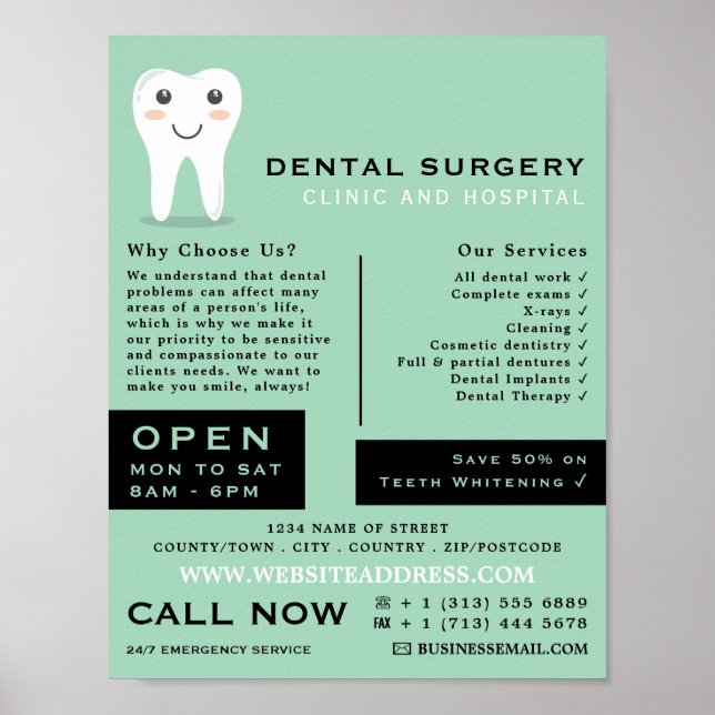 Tecknad Tooth Logotyp, Tandvård, dentistreklam Poster (Framsidan)