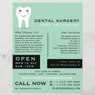 Tecknad Tooth Logotyp, Tandvård, dentistreklam Reklamblad