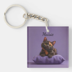 Tecknad Tortoiseshell Kitten på Lila Cushion