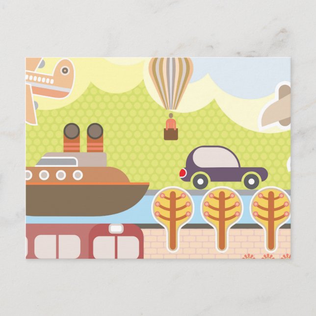 Tecknad Transport Scene Vykort (Framsida)