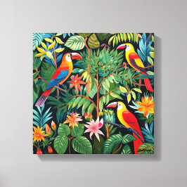 Tecknad tre fåglar i jungelkonst canvastryck