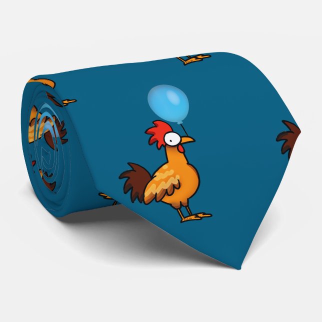 Tecknad tupp som håller blå ballong slips (Rullad)