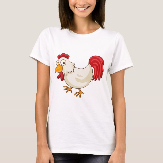 Tecknad tupp Vit kyckling T Shirt (Framsida)