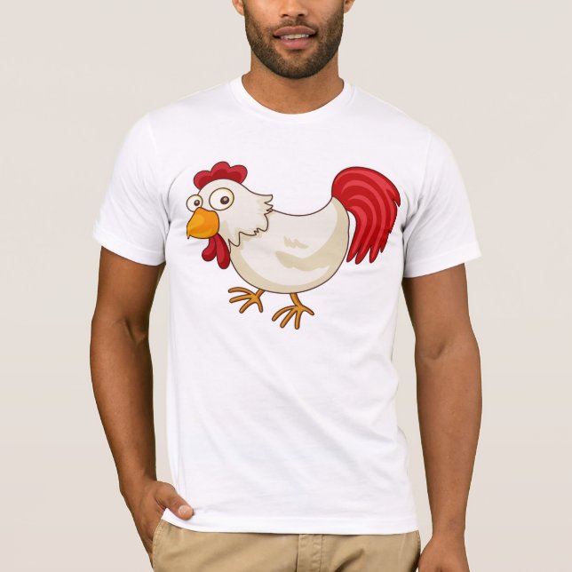 Tecknad tupp vit kyckling tee (Framsida)