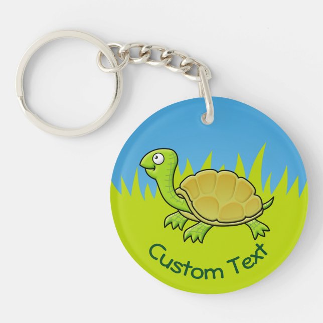 Tecknad Turtle on Grass Keychain (Framsidan)