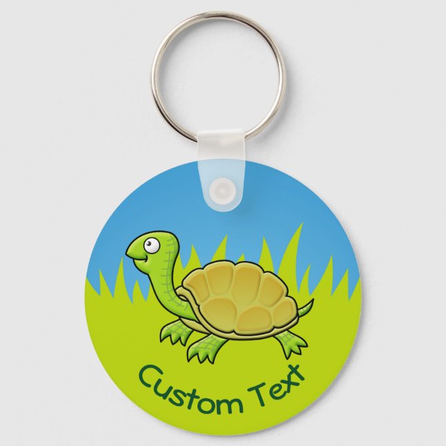 Tecknad Turtle on Grass Keychain Nyckelring (Framsida)