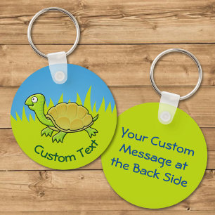 Tecknad Turtle on Grass Keychain Nyckelring