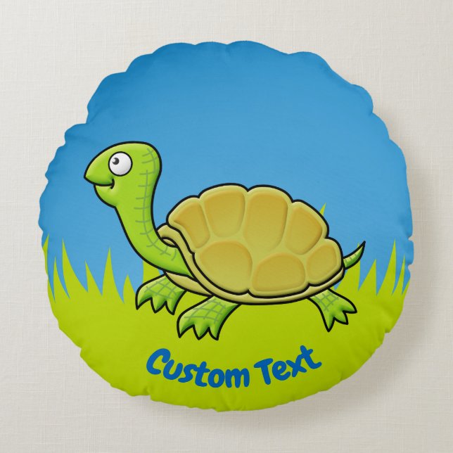 Tecknad Turtle Round Pillow Rund Kudde (Framsidan)
