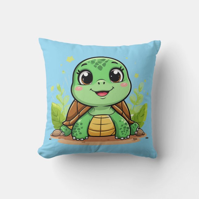 Tecknad Turtle Smiling Cheerully Kudde (Framsida)