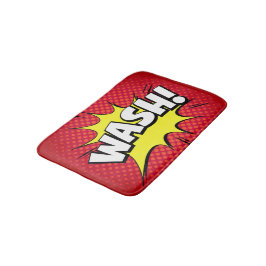 Tecknad "Tvätta!" Bath Mat - röd Badrumsmatta