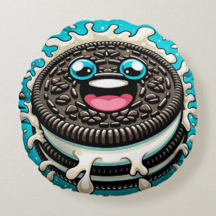 Tecknad Twist Black and White Cookie Round Pillow Rund Kudde