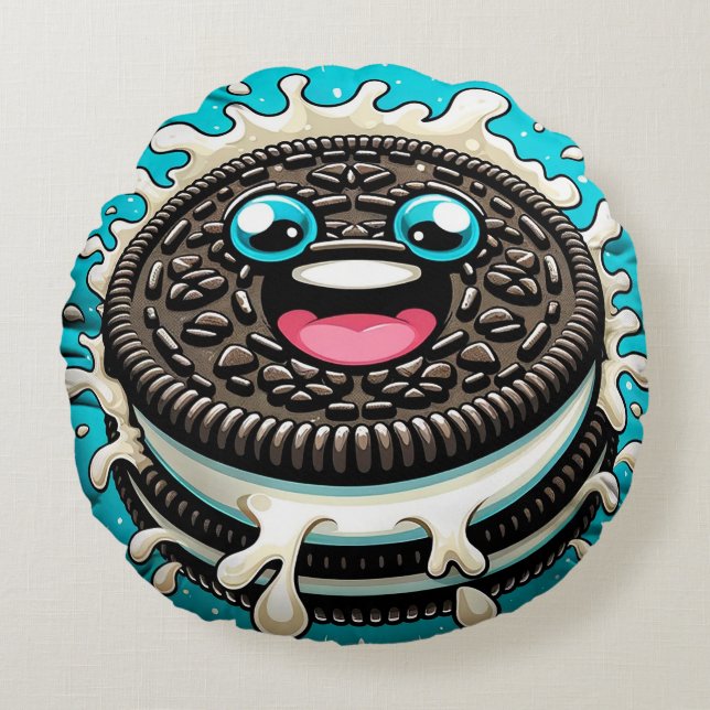 Tecknad Twist Black and White Cookie Round Pillow Rund Kudde (Framsidan)