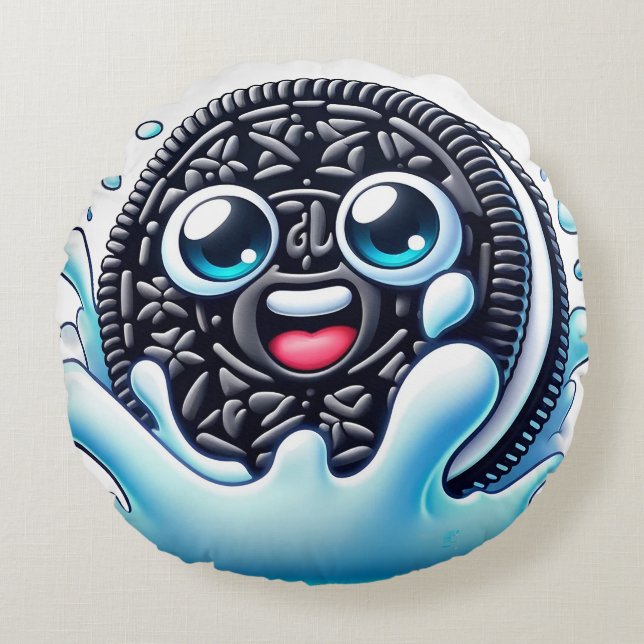 Tecknad Twist Black and White Cookie Round Pillow Rund Kudde (Framsidan)