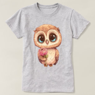 Tecknad Uggla Holding Rosa ros T Shirt