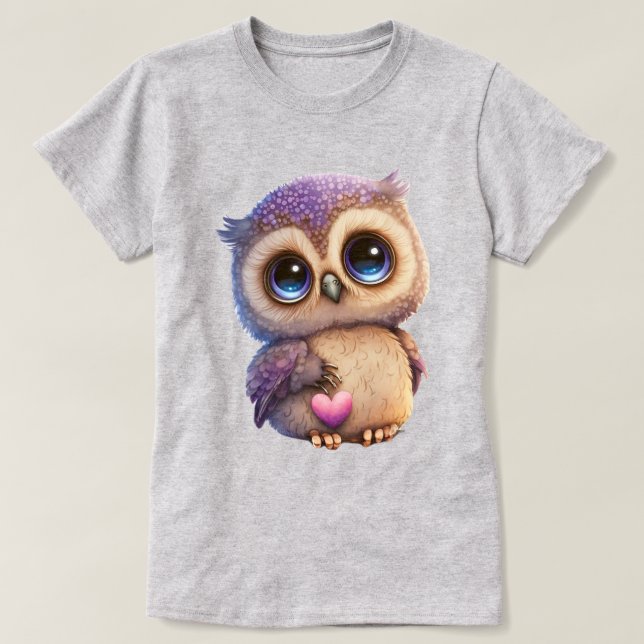 Tecknad uggla som håller hjärta med stora ögon t shirt (Design framsida)