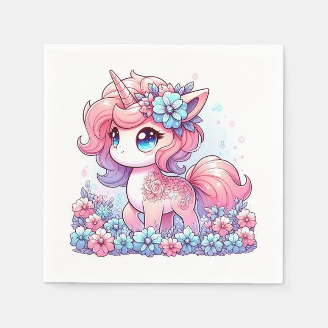 Tecknad Unicorn Baby Shower Pappersservett (Framsidan)