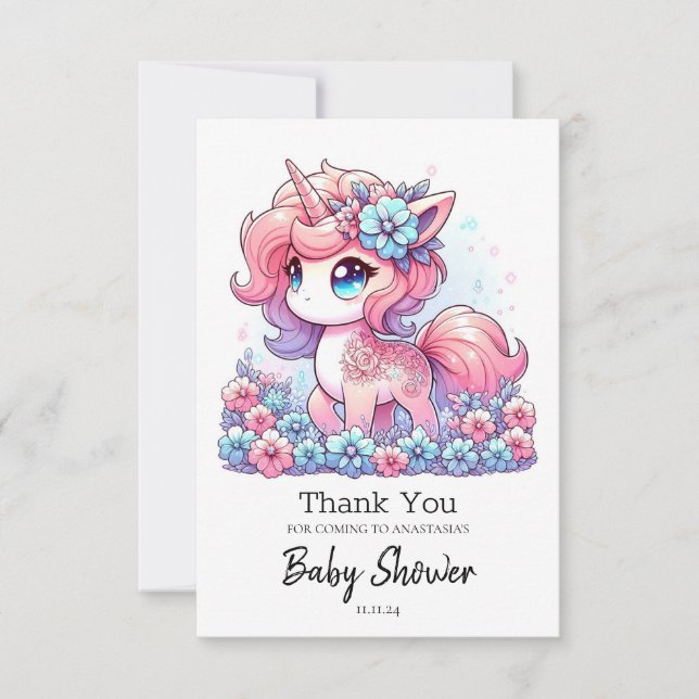 Tecknad Unicorn Baby Shower Tack Kort (Framsida)
