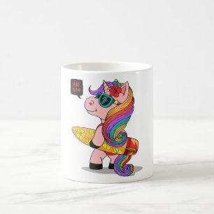 Tecknad unicorn med surfboard kaffemugg