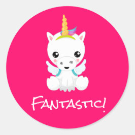 Tecknad Unicorn School Teacher Anpassningsbar Text Runt Klistermärke