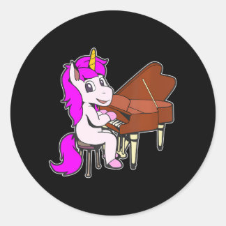 Tecknad Unicorn-spel piano Runt Klistermärke