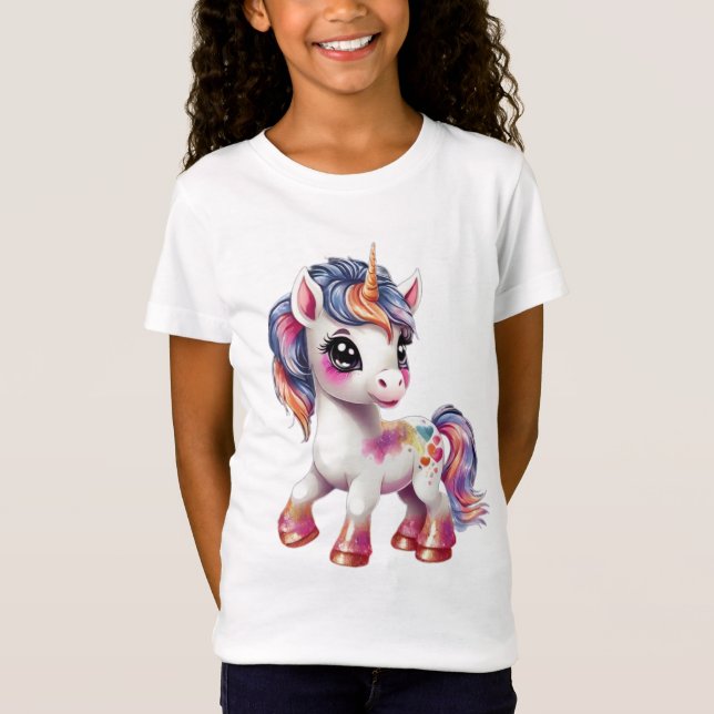 tecknad Unicorn T Shirt (Framsida)