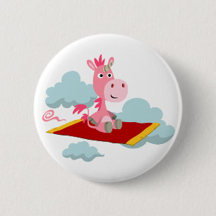 Tecknad Unicorn's Magic Carpet Ride Button Badge Knapp