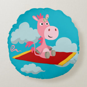 Tecknad Unicorn's Magic Carpet Ride Round Pillow Rund Kudde