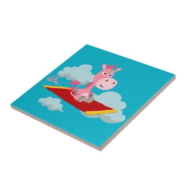 Tecknad Unicorns Magic Carpet Ride Tile Kakelplatta (Sidan)