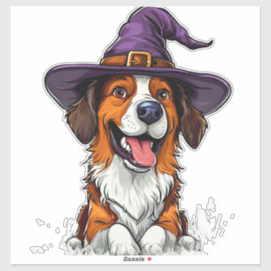 Tecknad Valp Häxhatt Söt Halloweenstil Klistermärken