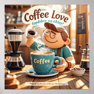 Tecknad varmt mysigt kaffe av kafé älskare stil poster