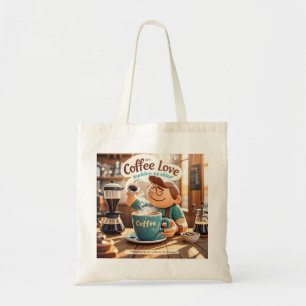 Tecknad varmt mysigt kaffe av kafé älskare stil tygkasse
