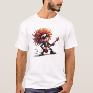 Tecknad Vector of Guitarist in Line and Fill T Shirt