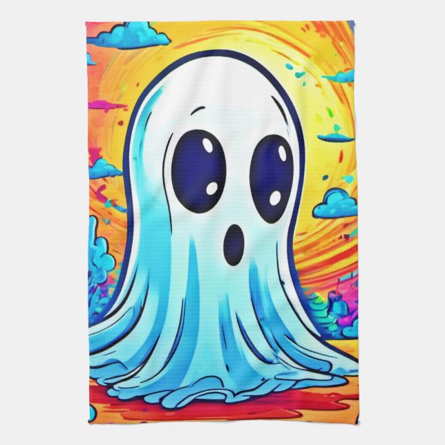 Tecknad: Vibrant Ghost Art Kökshandduk (Vertikal)