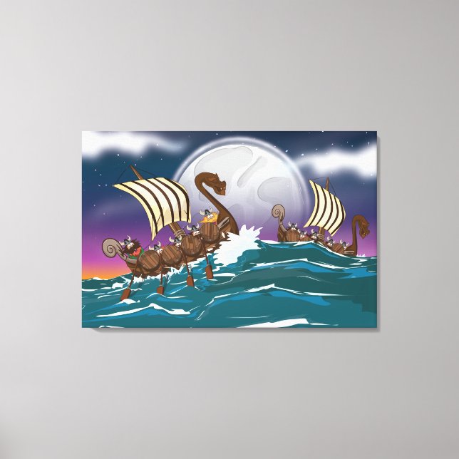Tecknad Viking invasionsflotta Canvastryck (Framsida)