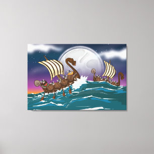 Tecknad Viking invasionsflotta Canvastryck