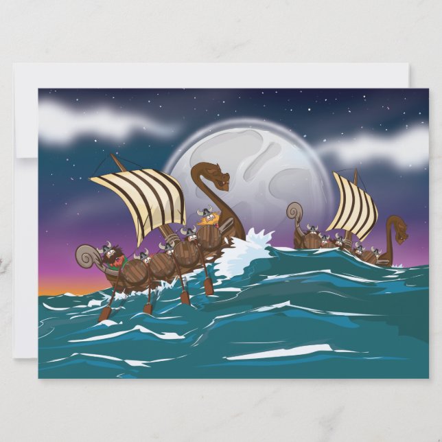 Tecknad Viking invasionsflotta Inbjudningar (Framsida)