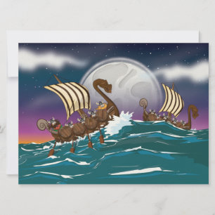 Tecknad vikinginvasionsflotta inbjudningar