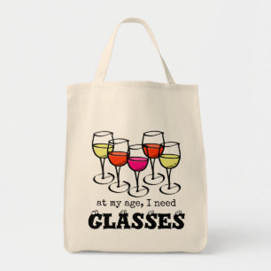 Tecknad Vin glas vid min ålder, jag behöver glasög Tygkasse
