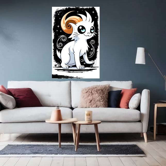 Tecknad vit katt | AI Art Poster (Skapare uppladdad)