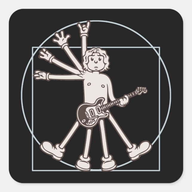 Tecknad Vitruvian Rocker Fyrkantigt Klistermärke (Framsida)