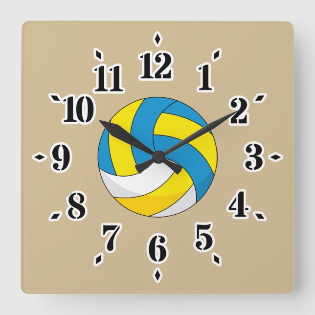 Tecknad Volleyball Boll Fyrkantig Klocka (Framsida)