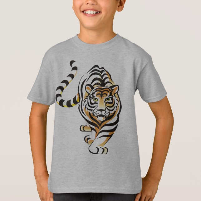 Tecknad Walking Tiger Barn Sweatshirt Tee Shirt (Framsida)
