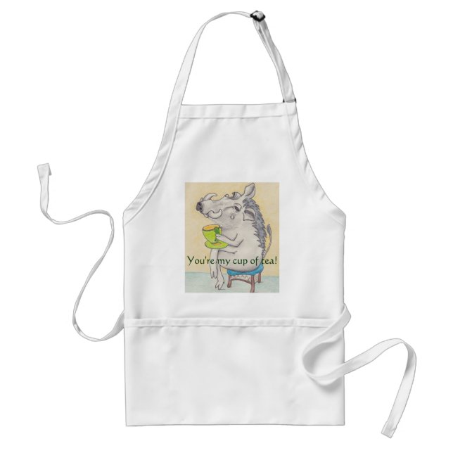 Tecknad Warthog sipping tea apron Förkläde (Framsidan)