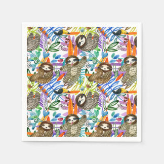 Tecknad Watercolor Sloth Mönster Pappersservett