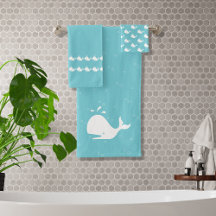 Tecknad Whale Ocean Mist Blue Bath Towel Set